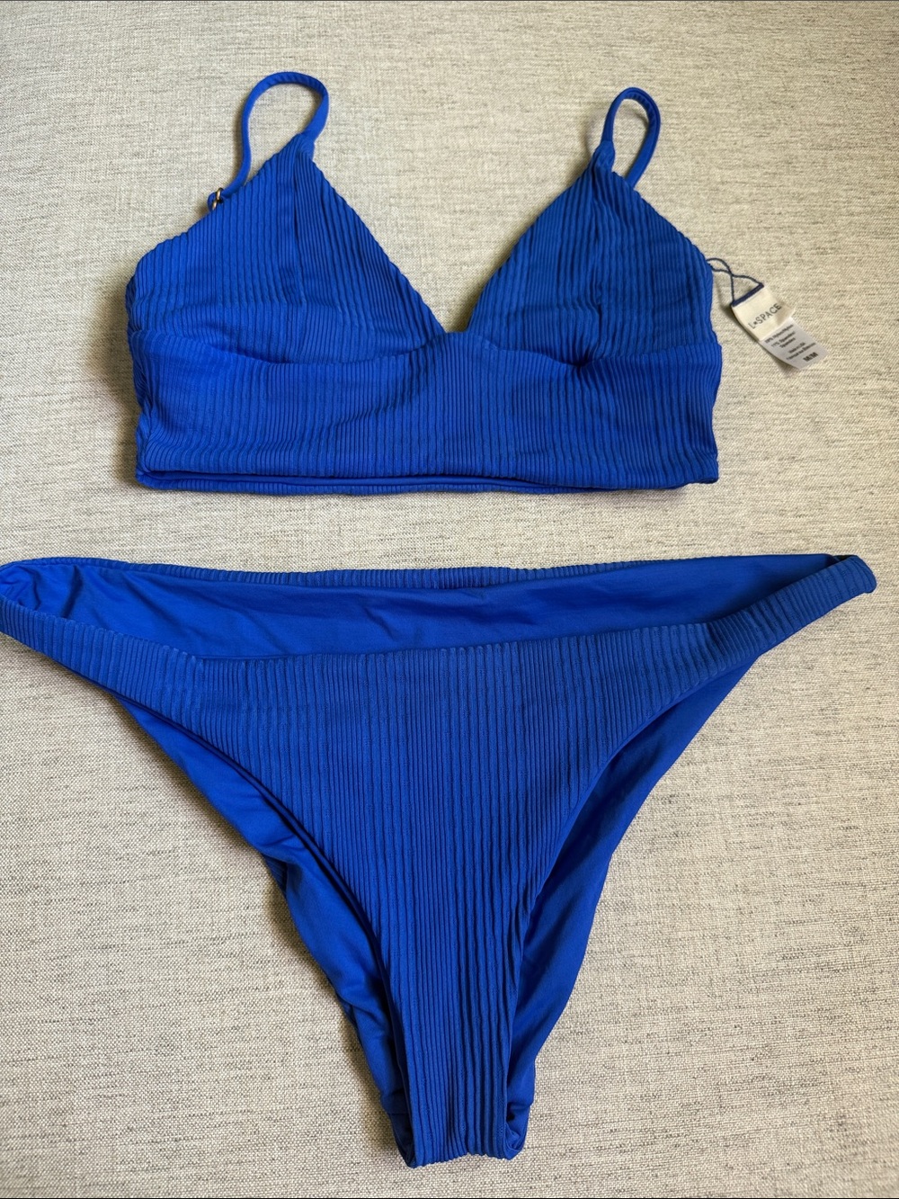 l*space Ribbed Cobalt Blue Bralette Bikini Set